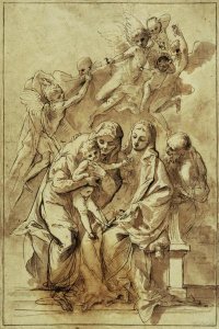 Pietro Testa - Holy Family with Saint Anne (recto); Figure Sketches (verso)