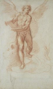 Cristoforo Roncalli - An Angel Holding a Book (recto); Three Studies of a Falling Male Figure (verso)