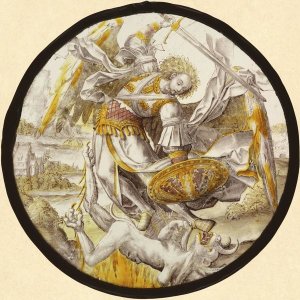 Unknown 16th Century Netherlandish Glassmaker - The Archangel Michael Vanquishing the Devil