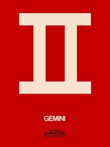 NAXART Studio - Gemini Zodiac Sign White on Red