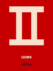 NAXART Studio - Gemini Zodiac Sign White on Red