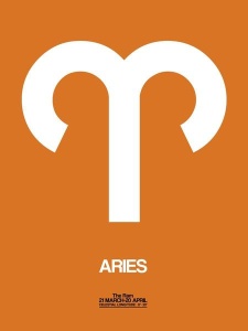 NAXART Studio - Aries Zodiac Sign White on Orange