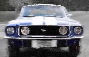 NAXART Studio - 1968 Ford mustang Front End Watercolor