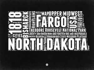 NAXART Studio - North Dakota Black and White Map