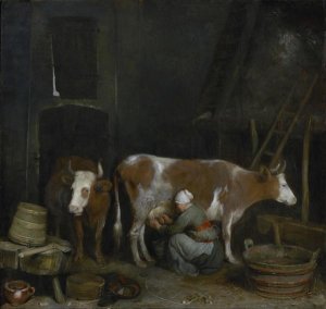 Gerard ter Borch - A Maid Milking a Cow in a Barn