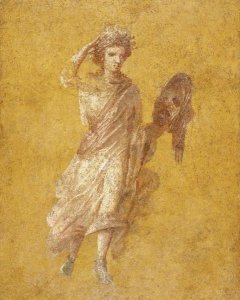 Unknown 1st Century Roman Artisan - Fragment of a Yellow Fresco Panel with Muse