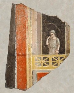 Unknown 1st Century Roman Artisan - Fresco Fragment:  Woman on a Balcony