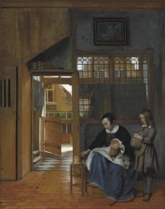 Pieter de Hooch - A Woman Preparing Bread and Butter for a Boy