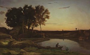 Jean-Baptiste-Camille Corot - Landscape with Lake and Boatman