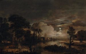 Aert van der Neer - Moonlit Landscape with a View of the New Amstel River and Castle Kostverloren