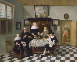 Attributed to Quiringh Gerritsz van Brekelenkam - Family Group in an Interior