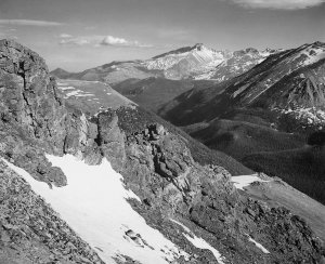 Ansel Adams - View of barren mountains with snow,  in Rocky Mountain National Park, Colorado, ca. 1941-1942