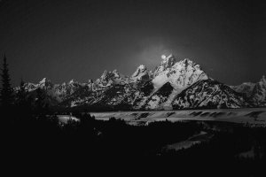Raymond Salani Iii - Full Moon Sets In The Teton Mountain Range