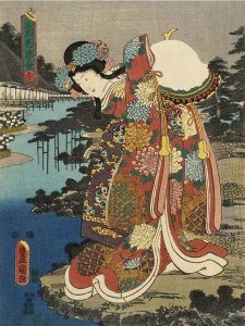 Utagawa Kunisada (Toyokuni III) - Costumes in Five Different Colors - Red (Aka)