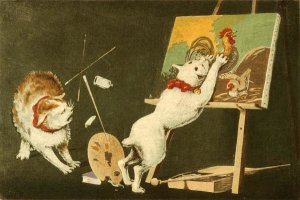 Kobayashi Kiyochika - Canvas and Cats