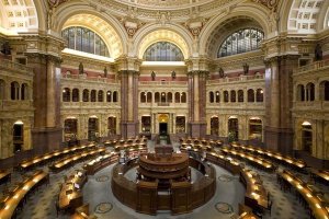Carol Highsmith - Main Reading Room. View from above showing researcher desks. Library of Congress Thomas Jefferson Building, Washington, D.C.