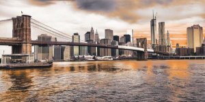 Pangea Images - Brooklyn Bridge and Lower Manhattan at sunset, NYC