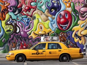 Michel Setboun - Taxi and mural painting in Soho, NYC