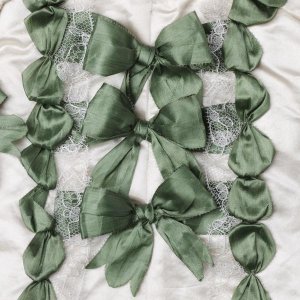 Unknown 18th Century Swedish Needleworker - Detail of green ribbon work on a child's silk shirt, ca. 1775