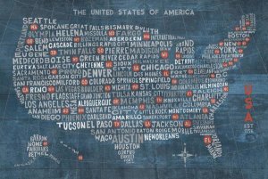Michael Mullan - US City Map on Wood Blue
