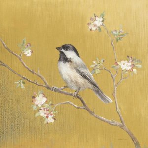 Danhui Nai - Black Capped Chickadee on Gold