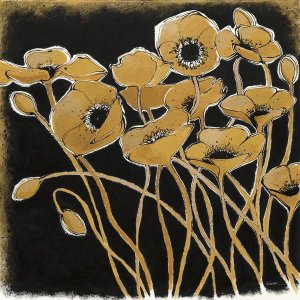 Shirley Novak - Gold Black Line Poppies I