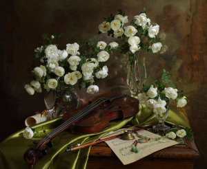 Andrey Morozov - Still Life With Violin And Flowers