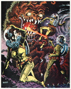 Hollywood Photo Archive - Space Explorers Battle a Beast - Preproduction Art By Wood, Unknown Film