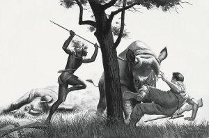 Mort Kunstler - Zulu Rescue From the Rhinos