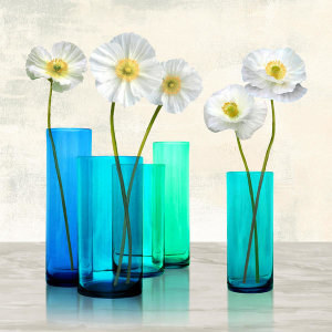 Cynthia Ann - Poppies in crystal vases (Aqua I)