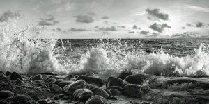 Pangea Images - Waves crashing, Point Reyes, California (detail, BW)