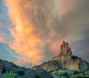Tim Fitzharris - Cloudy sky over rock formation, Church Rock, Red Rock State Park, New Mexico