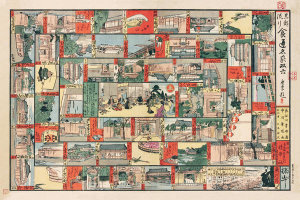 Seiho Hasegawa - Restaurants in Tokyo as a sugoroku game board (Azuma ryuko shokutsu meika sugoroku), 1917