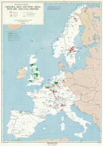 RG 263 CIA Published Maps - Western Europe - Principal Iron and Steel Areas, Iron Ore and Coal Deposits