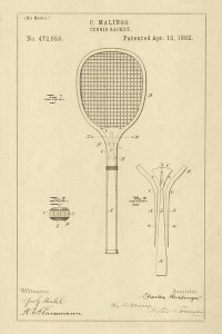 Department of the Interior. Patent Office. - Vintage Patent Illustrations: Tennis Racket, 1892