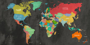Joannoo - Modern Map of the World  (chalkboard, detail)