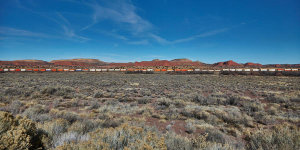 Carol Highsmith - Train in scrub-brush country, east of Gallup, New Mexico, 2020