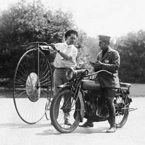 National Photo Company Collection - Velocipede and motorcycle, 1921