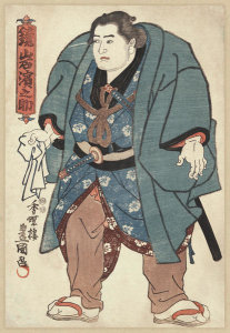 Utagawa Kunisada - Kagamiiwa Hamanosuke (From the series: Sumō han'ei tamari iri no zu : Great sumo wrestlers waiting for their match), ca. 1847