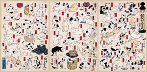 Utagawa Kuniyoshi - Cats Suggested as The Fifty-three Stations of the Tōkaidō Road – Triptych,  1850