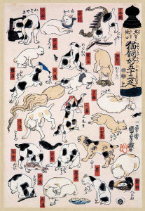 Utagawa Kuniyoshi - Cats Suggested as The Fifty-three Stations of the Tōkaidō Road – Triptych right panel,  1850