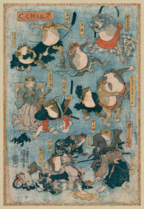 Utagawa Kuniyoshi - Frogs as famous heros of the kabuki stage, ca. 1875