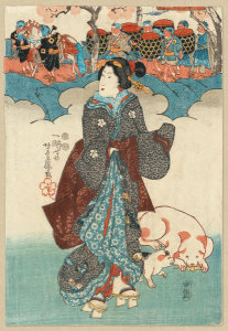 Yoshifuji Utagawa - Kodomo gyōretsu to fujin (Woman and Dog), ca. 1840S