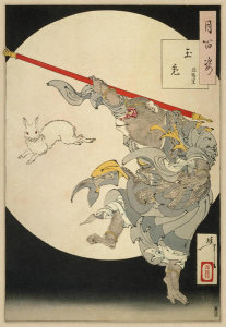 Tsukioka Yoshitoshi - Jade Rabbit - Sun Wukong. From "Journey to the West". From the series: One Hundred Aspects of the Moon
