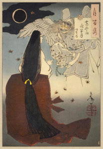 Tsukioka Yoshitoshi - Mount Yoshino Midnight Moon - Iga no Tsubone. From the series: One Hundred Aspects of the Moon