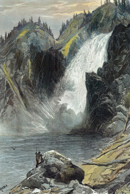 Thomas Moran - The Upper Yellowstone Falls (A Colored Engraving)