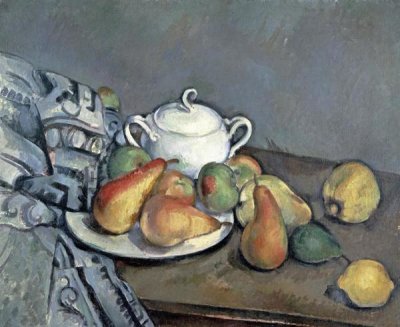 Paul Cezanne - Sugar Bowl, Pears and Curtain