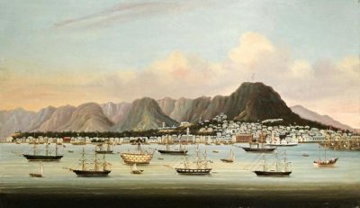 Chinese School - A View of Victoria, Hong Kong, With The Hulk H.M.S Princess Charlotte