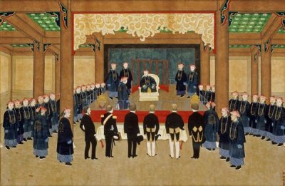 Zhou Pei Chun - A Mandarin Receiving European Diplomats at His Court