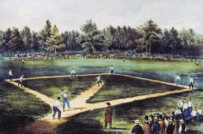 Currier and Ives - The American National Game of Baseball at The Elysian Fields